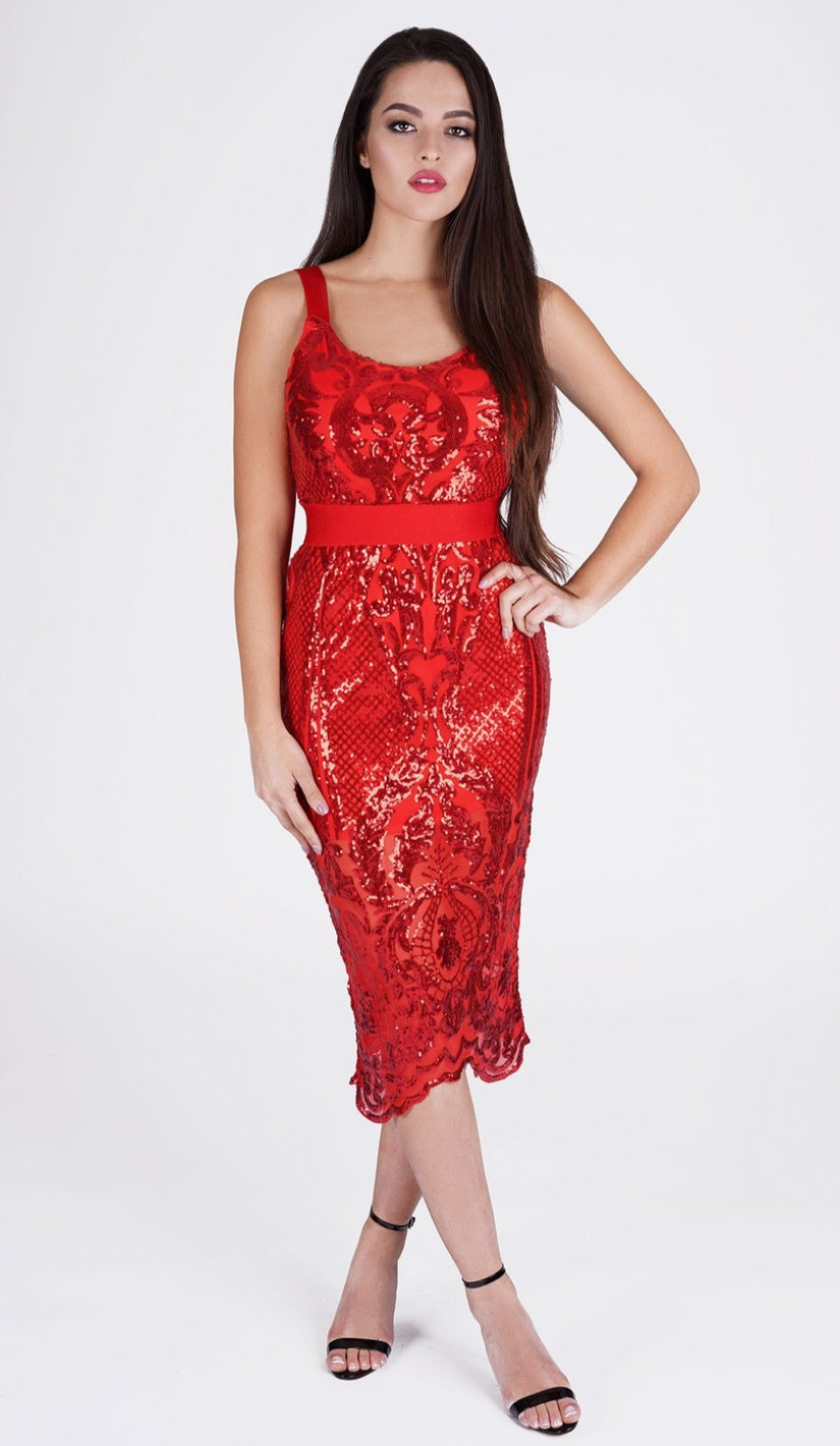'REMIA' Sequin Midi Dress - GLAMBAE FASHION