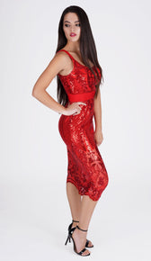 'REMIA' Sequin Midi Dress - GLAMBAE FASHION