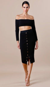 "KIRA" Ribbed Gold Button Skirt - GLAMBAE FASHION