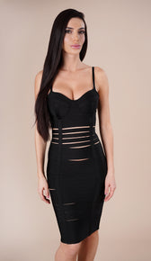'GIANNA' Slit Bandage Dress - Black - GLAMBAE FASHION