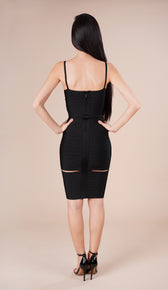 'GIANNA' Slit Bandage Dress - Black - GLAMBAE FASHION