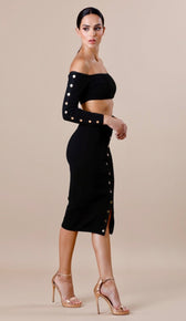 "KIRA" Ribbed Gold Button Skirt - GLAMBAE FASHION