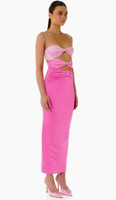 JOLENE Cut Out Rhinestone Maxi Dress