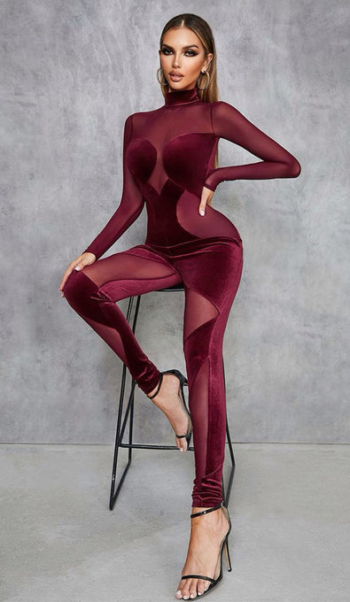 ROXANNE Velvet Mesh Jumpsuit