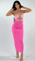 JOLENE Cut Out Rhinestone Maxi Dress