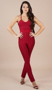"SHANTY" Pinstripe Bandage Jumpsuit - GLAMBAE FASHION