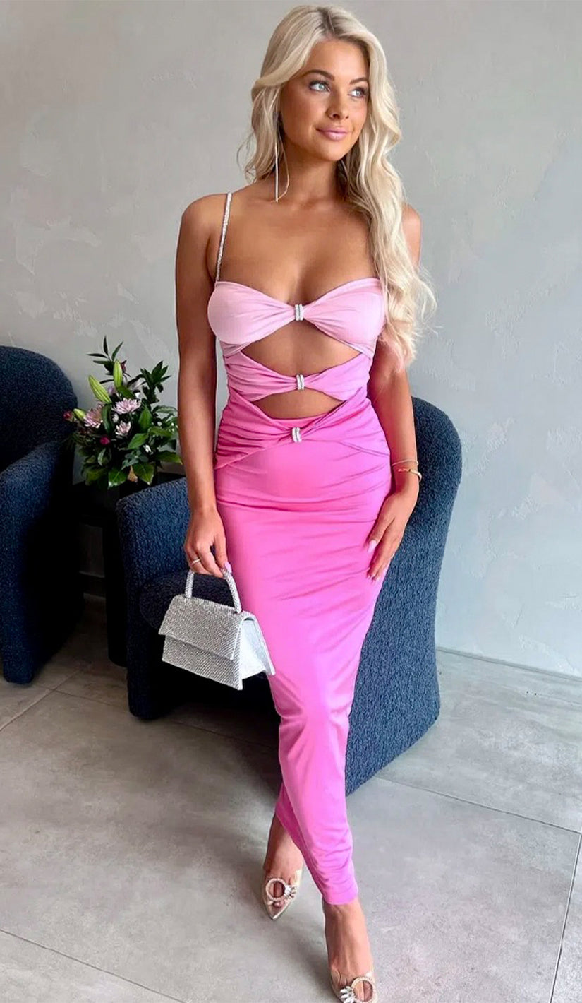 JOLENE Cut Out Rhinestone Maxi Dress