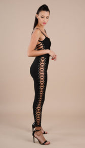 "HAILEE"  Bandage Lace-Up Jumpsuit - GLAMBAE FASHION