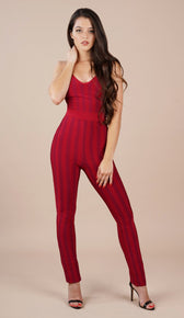 "SHANTY" Pinstripe Bandage Jumpsuit - GLAMBAE FASHION
