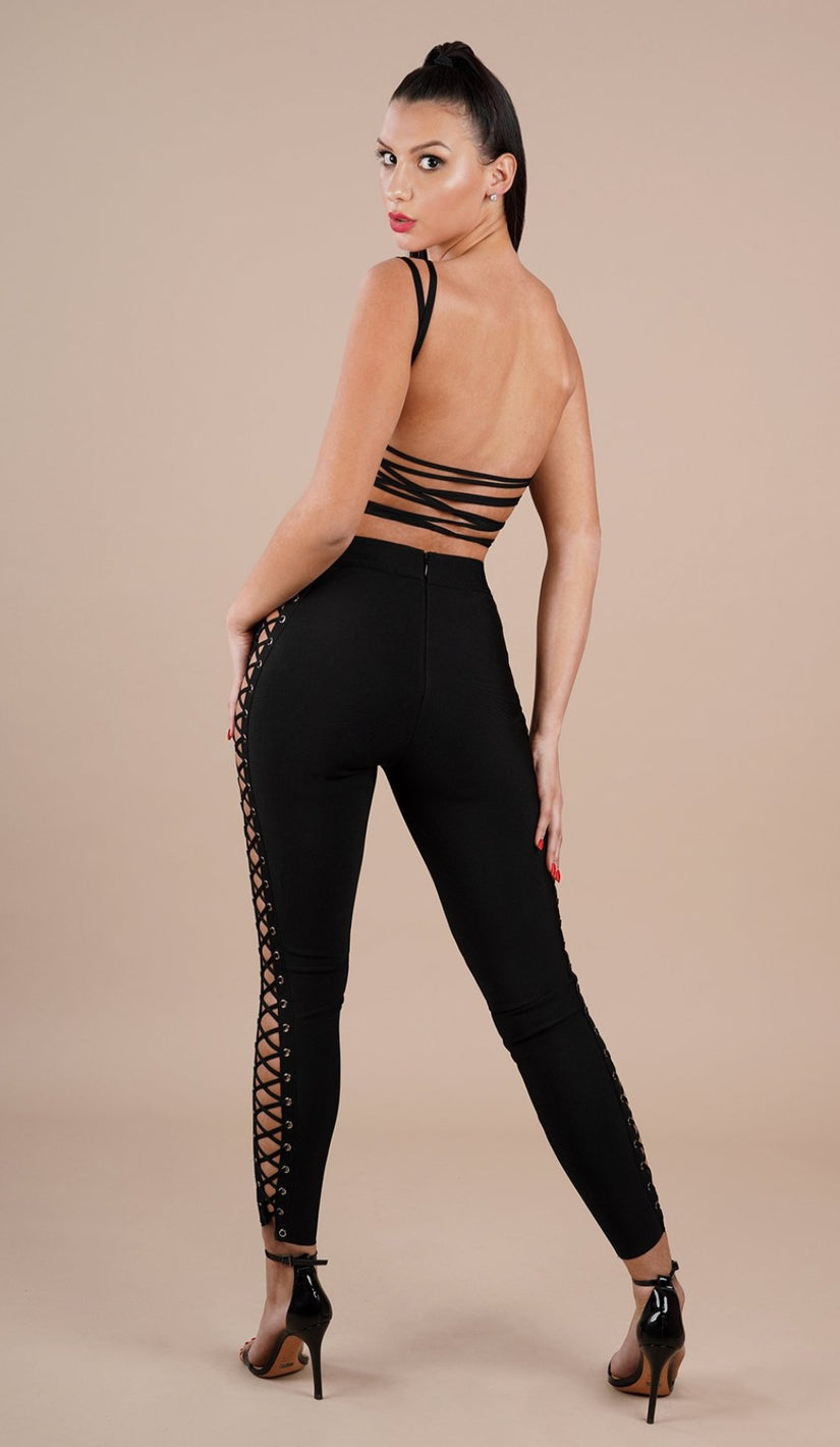 "HAILEE"  Bandage Lace-Up Jumpsuit - GLAMBAE FASHION