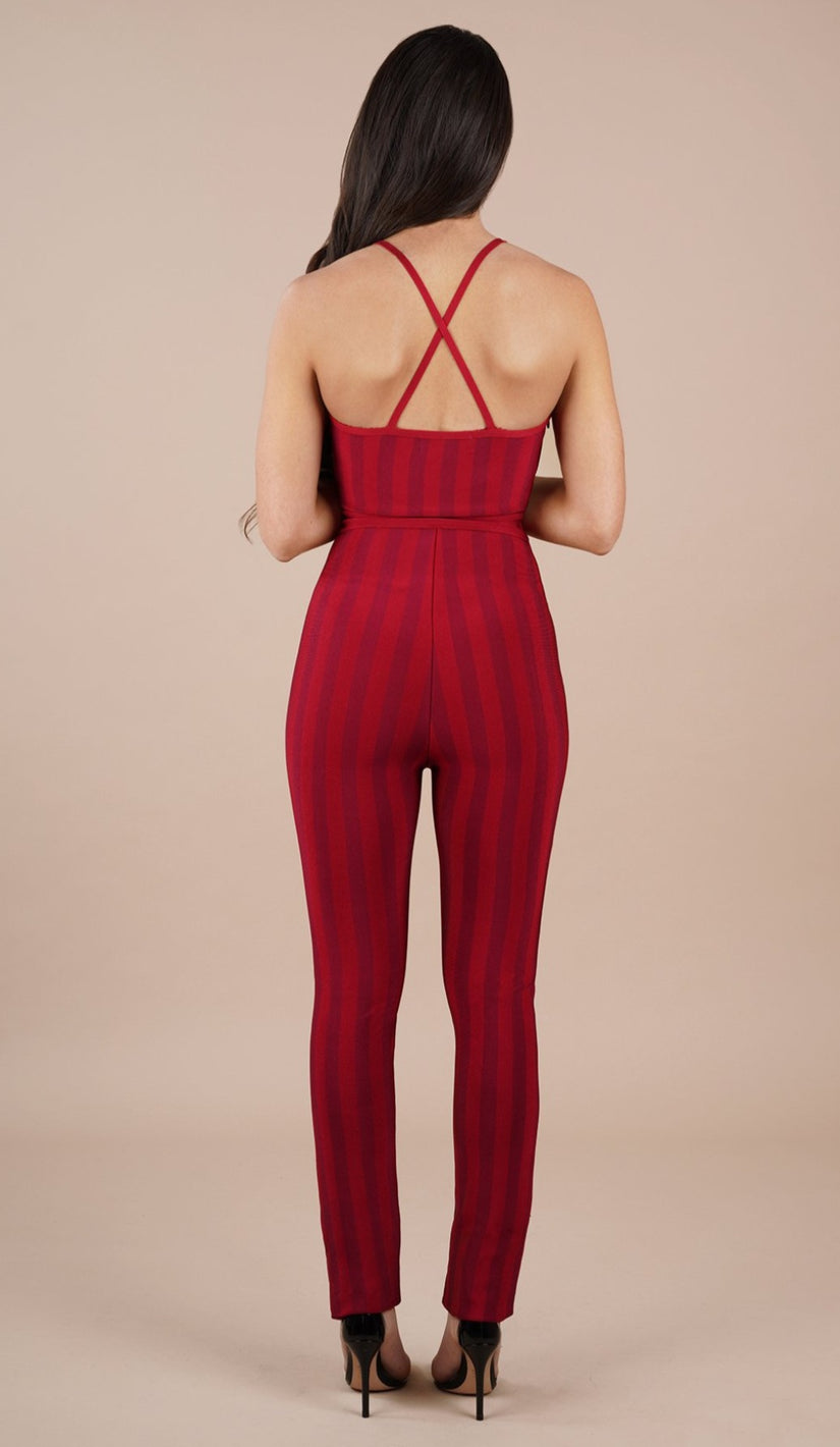 "SHANTY" Pinstripe Bandage Jumpsuit - GLAMBAE FASHION