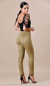 "NINA"  Suede Bodycon Pants - Army Green - GLAMBAE FASHION