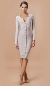 "CLEO" Gold Button Bandage Dress - GLAMBAE FASHION