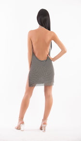 "DRE DRE" Rhinetone Choker Chain Mini Metal Dress - GLAMBAE FASHION