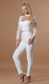 "BELLA"  Bandage Pants - White - GLAMBAE FASHION