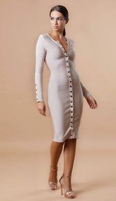 "CLEO" Gold Button Bandage Dress - GLAMBAE FASHION