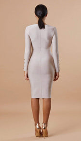 "CLEO" Gold Button Bandage Dress - GLAMBAE FASHION