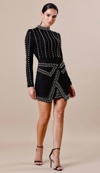 "CELESTE" Suede Stud Dress - GLAMBAE FASHION