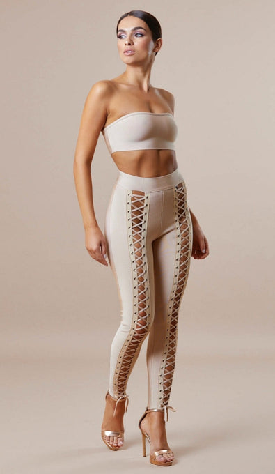 "DEMI" Lace Up Bandage Pants - GLAMBAE FASHION