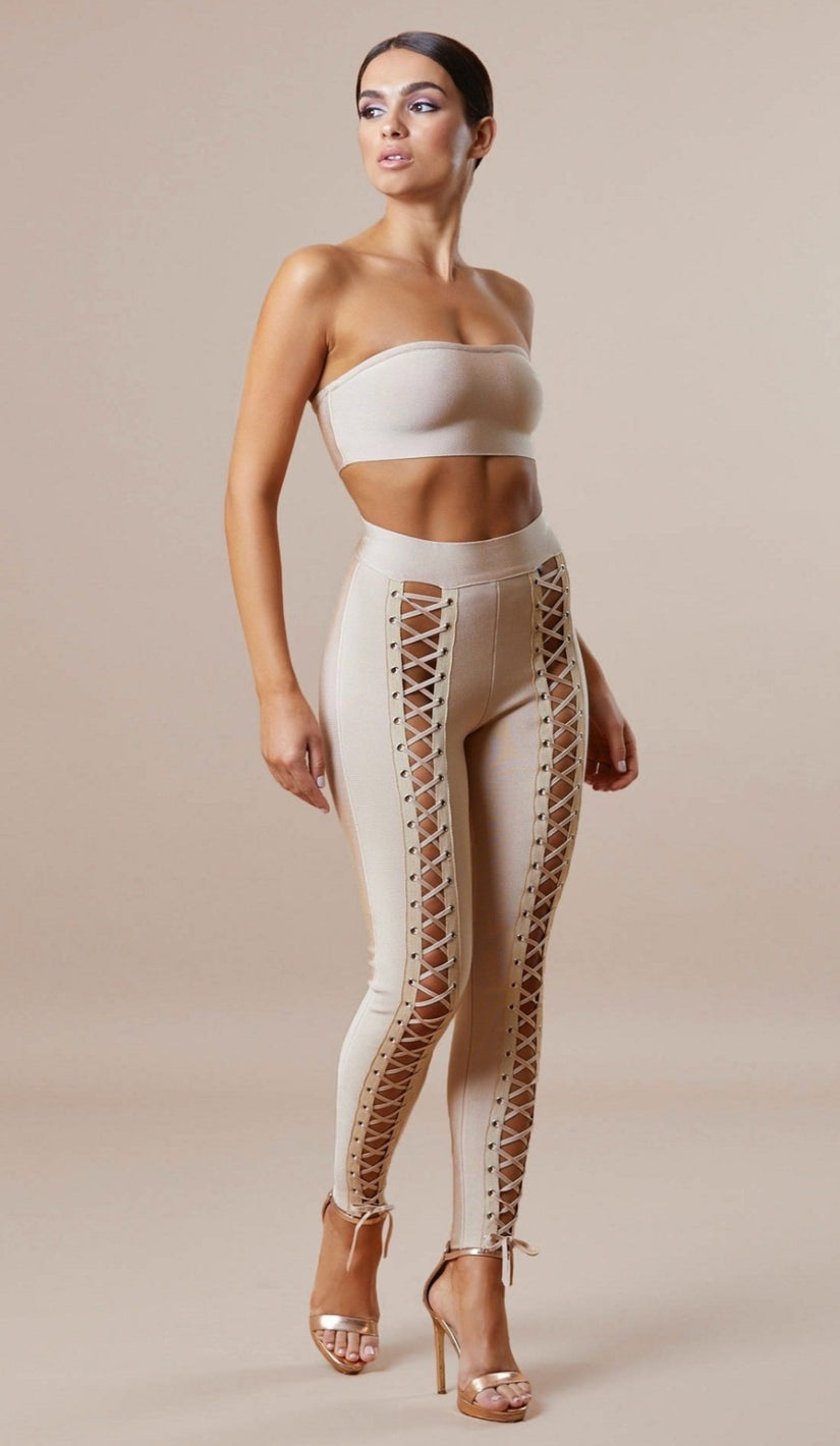 "DEMI" Lace Up Bandage Pants - GLAMBAE FASHION