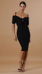 "ELLE" Off The Shoulder Midi Dress - GLAMBAE FASHION