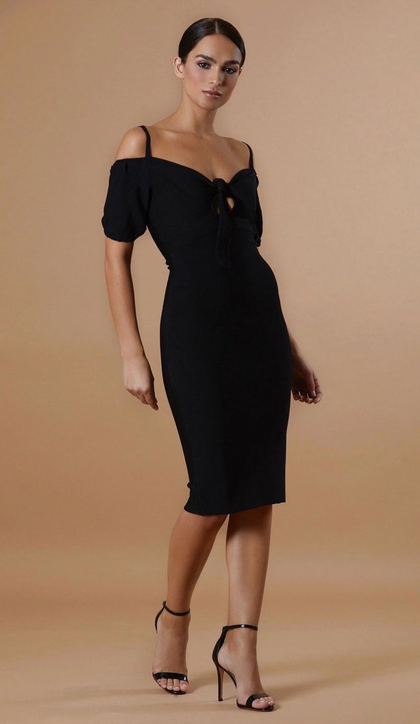 "ELLE" Off The Shoulder Midi Dress - GLAMBAE FASHION