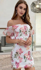 CASSIDY Floral Chiffon Off Shoulder Mini Dress - floralchiffon