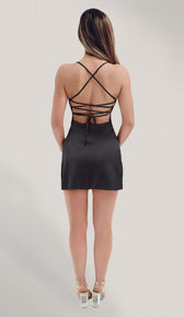 JODI Satin Mini Dress - Black