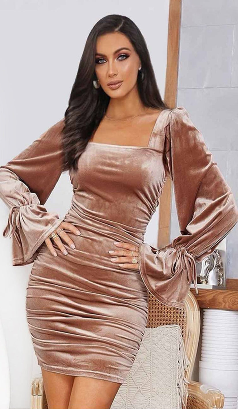 KEISHA Bell Sleeve Ruched Mini Dress