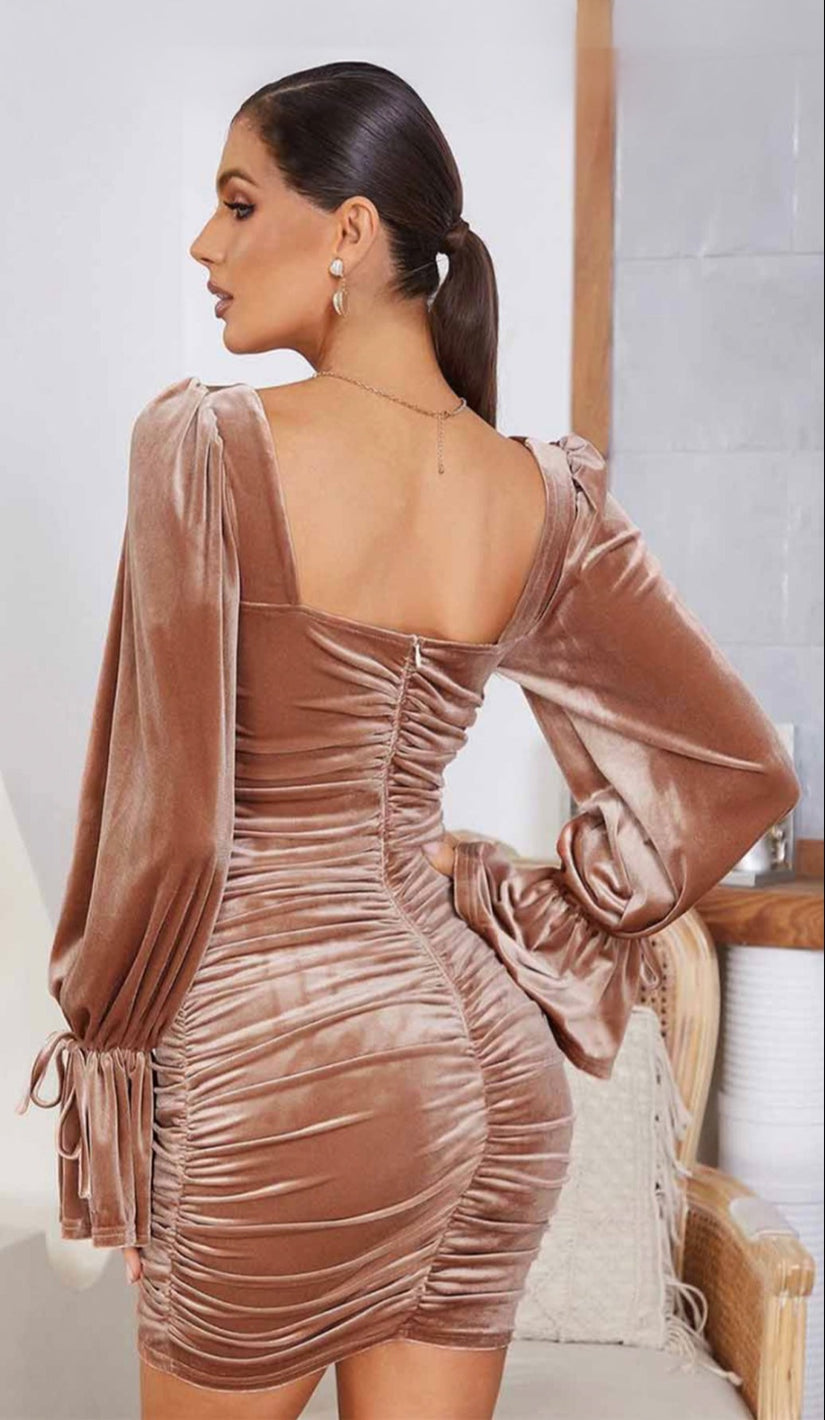 KEISHA Bell Sleeve Ruched Mini Dress