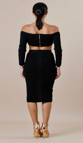 KIRA Ribbed Gold Button Skirt - Black