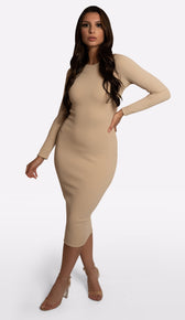 AMALIA Ribbed Bandage Midi Dress - Nude