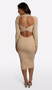 AMALIA Ribbed Bandage Midi Dress - Nude