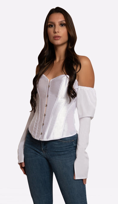 NAMINE Satin Lace Up Corset - White