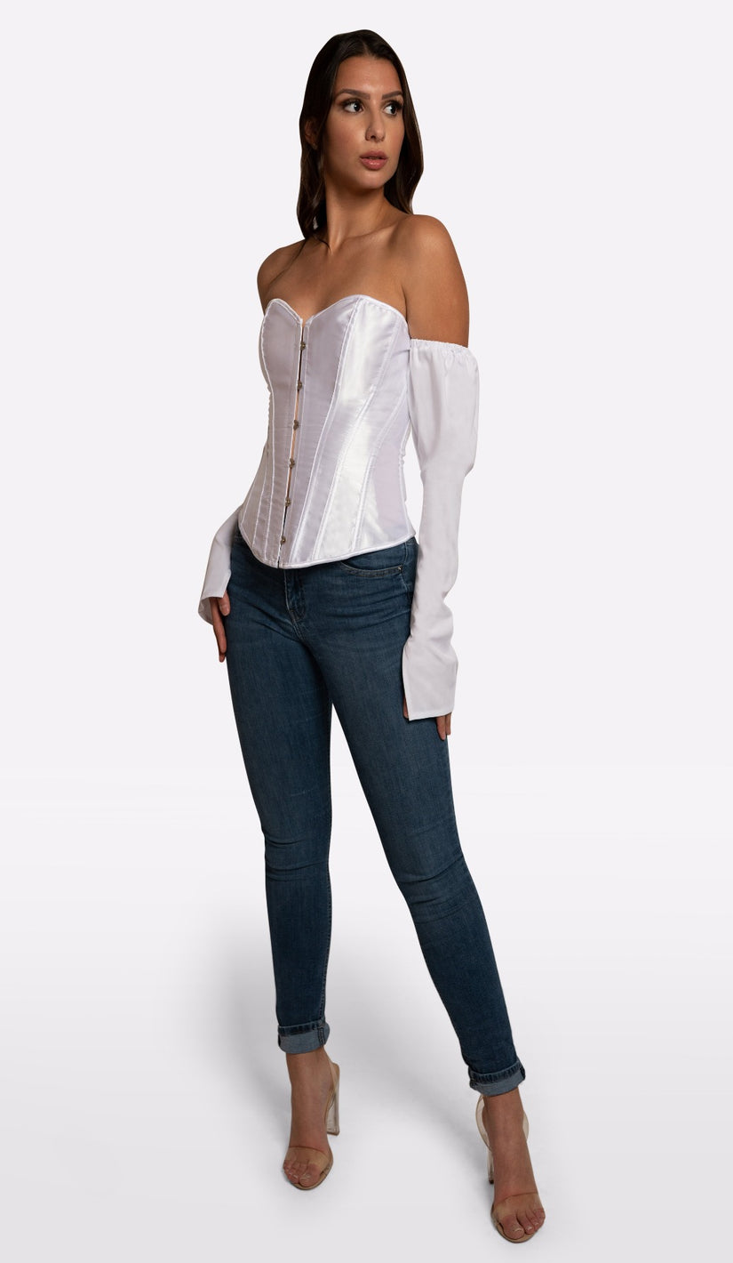 NAMINE Satin Lace Up Corset - White