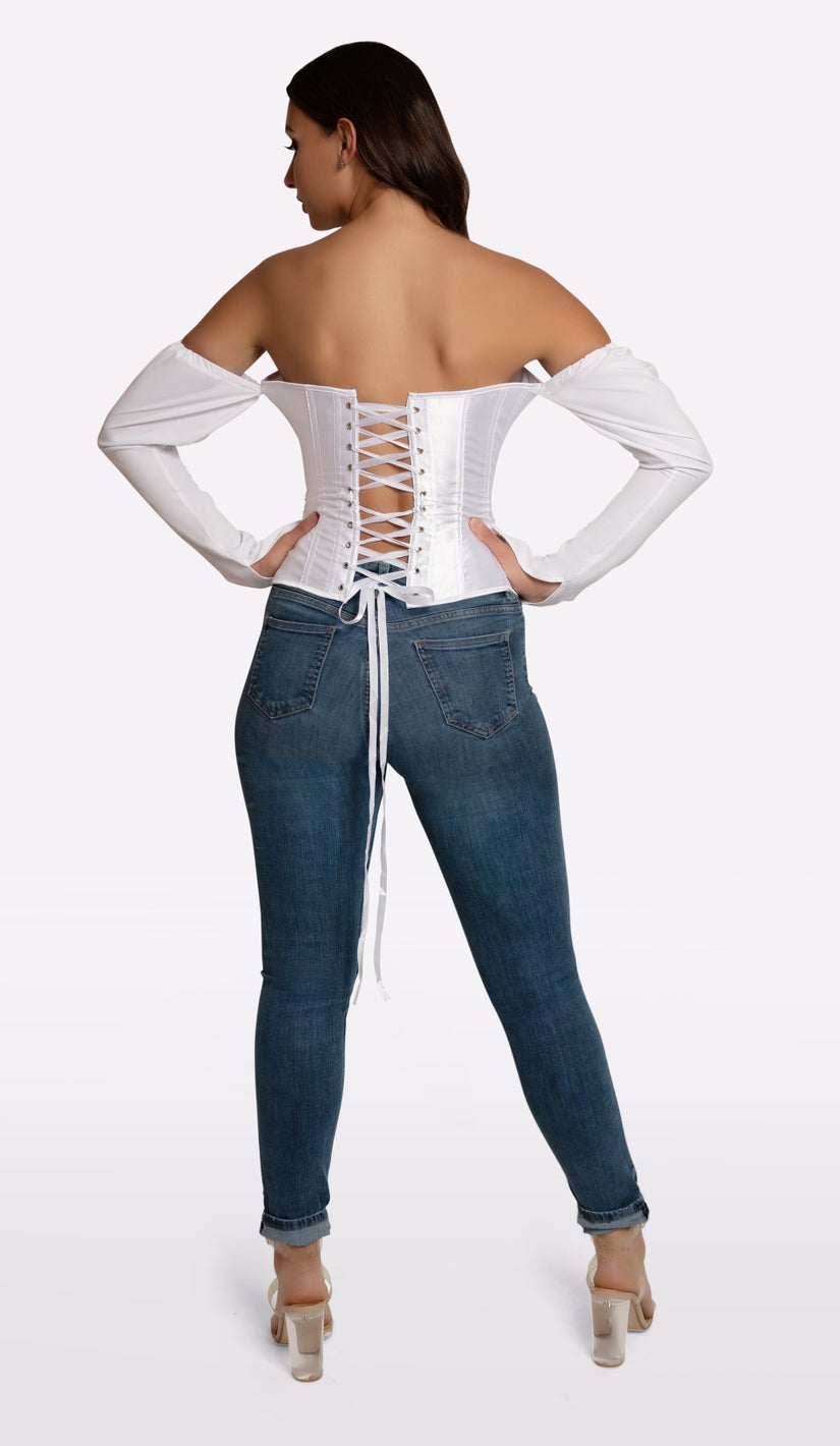 NAMINE Satin Lace Up Corset - White
