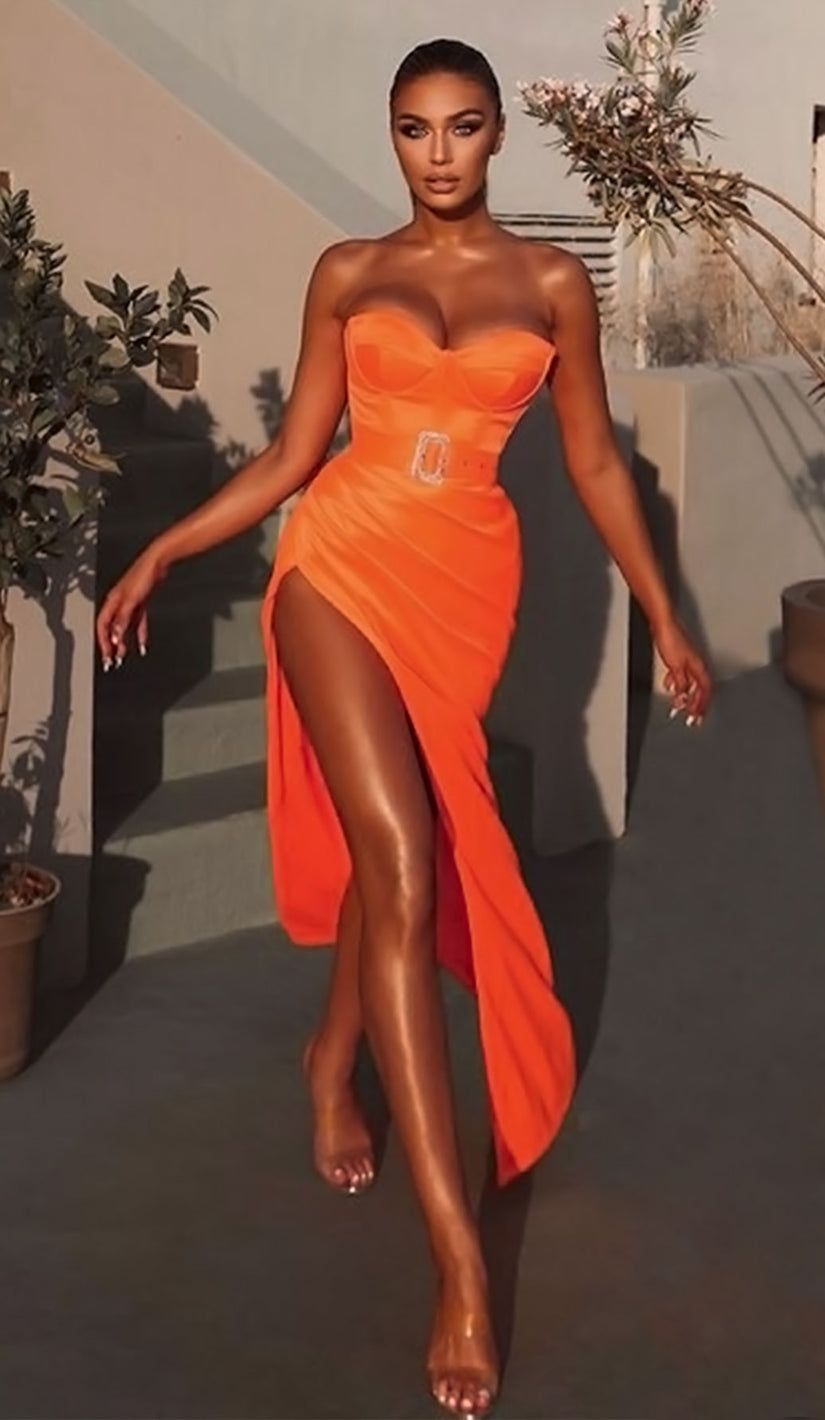 ALANIA Satin Maxi Belt Dress