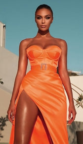 ALANIA Satin Maxi Belt Dress