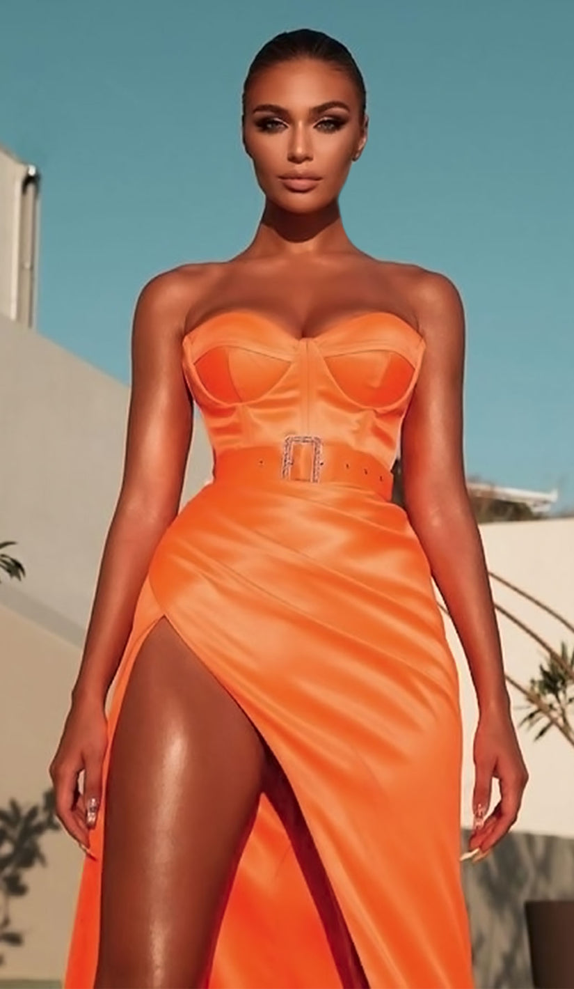 ALANIA Satin Maxi Belt Dress