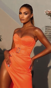 ALANIA Satin Maxi Belt Dress