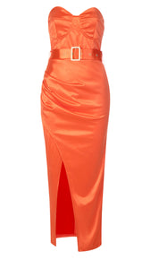 ALANIA Satin Maxi Belt Dress