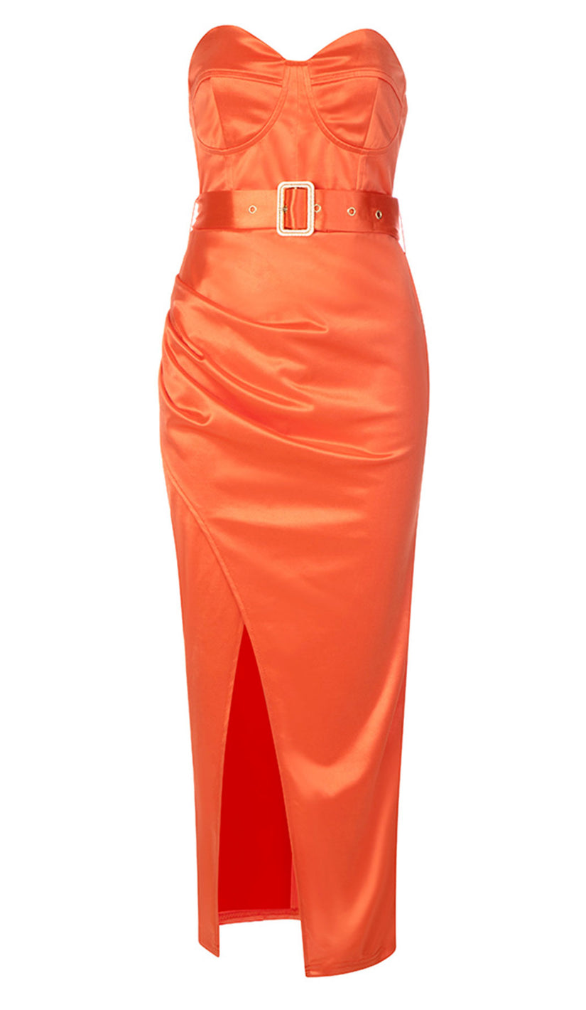 ALANIA Satin Maxi Belt Dress