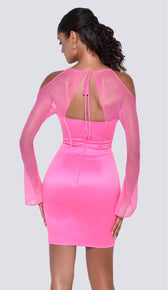 ALARA Corset Mesh Sleeve Satin Mini Dress