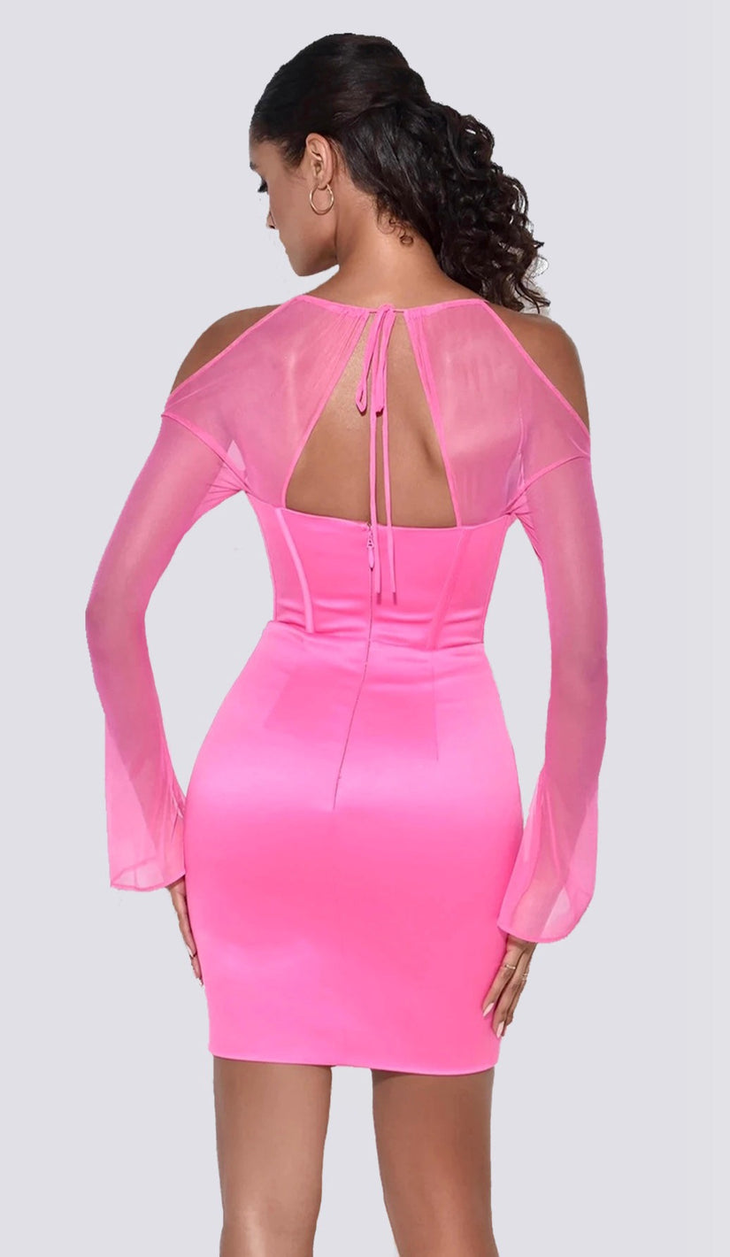 ALARA Corset Mesh Sleeve Satin Mini Dress