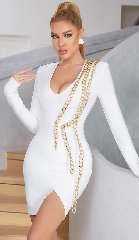 RACHAEL Gold Chain Bandage Mini Dress
