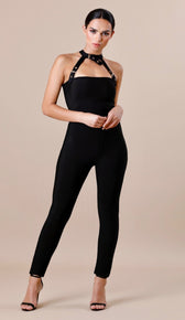 REBEKAH Black Bandage Buckle Jumpsuit - Black