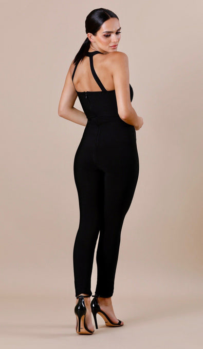 REBEKAH Black Bandage Buckle Jumpsuit - Black