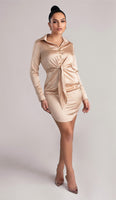 SONIA Satin Diamond Button Cuff Mini Dress - Champagne