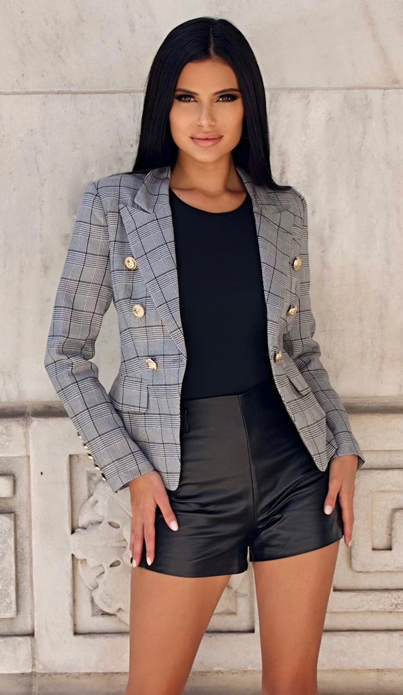 RORY Plaid Gold Button Blazer