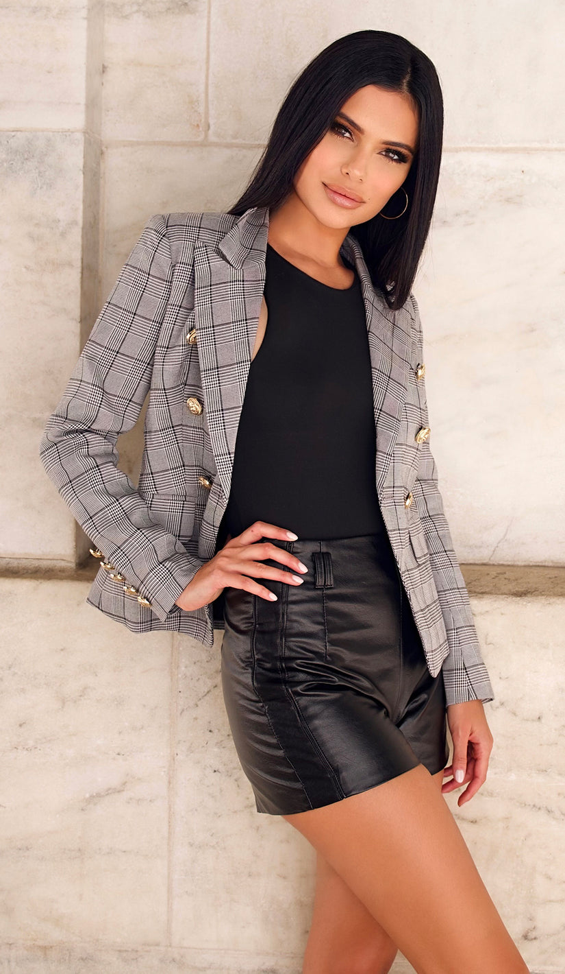RORY Plaid Gold Button Blazer